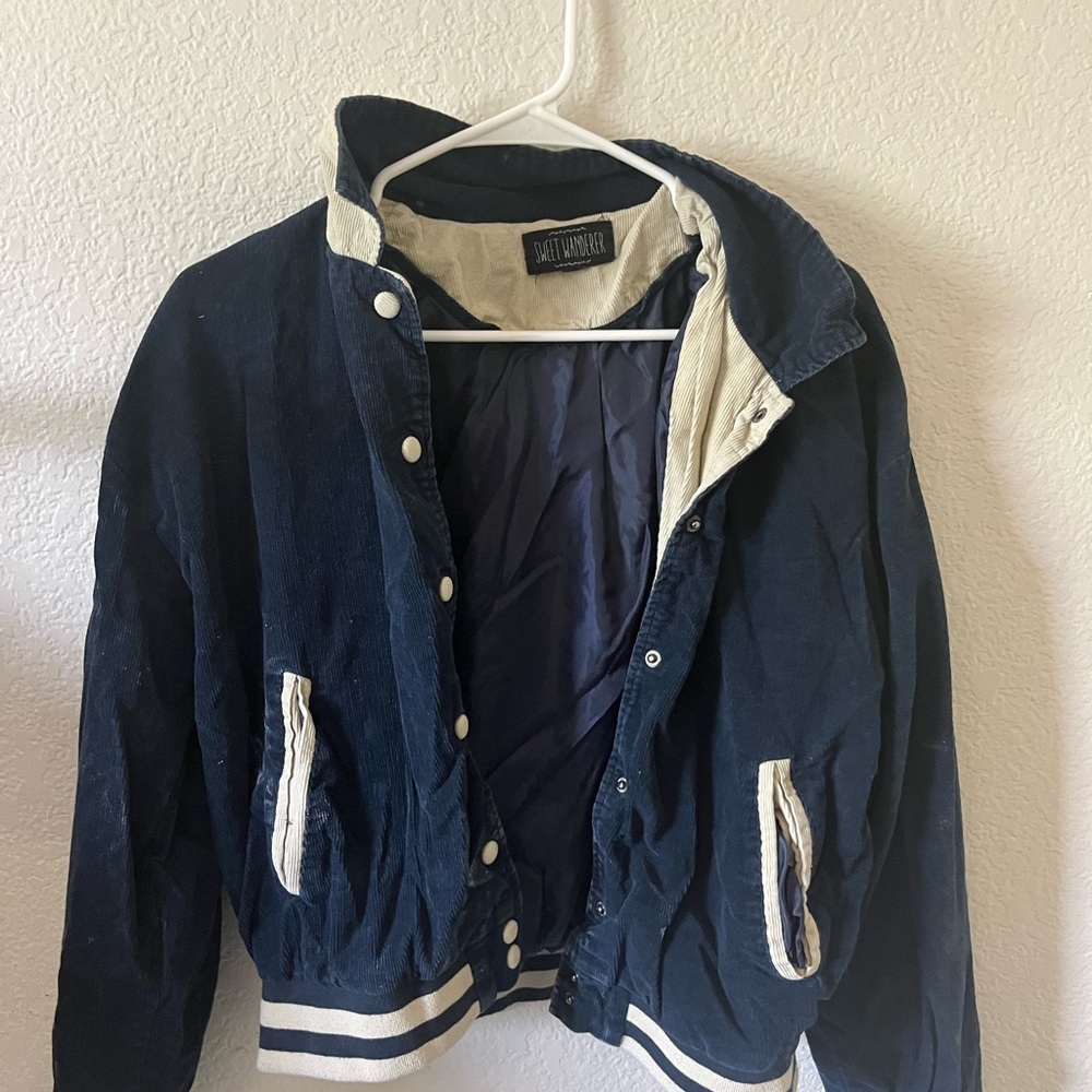 Sweet Wanderer Navy Corduroy Jacket with Cream Lining